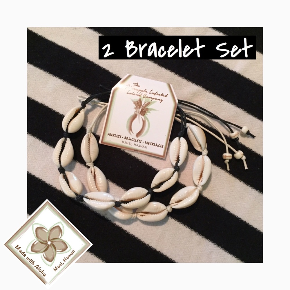 Set of 2 Hawaii Cowrie Shell Bracelets-Adjustable